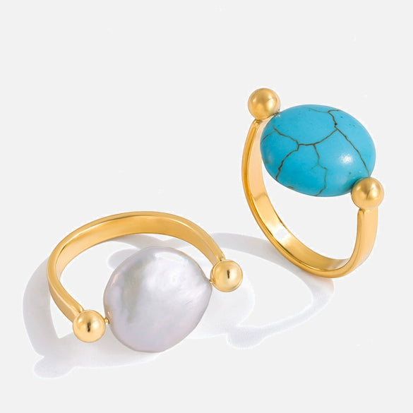 Stainless Steel Pearl Ring 18K Gold Plated Geometric French Retro Light Luxury Niche Jewelry
