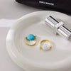 Stainless Steel Pearl Ring 18K Gold Plated Geometric French Retro Light Luxury Niche Jewelry