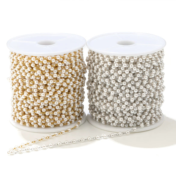 Stainless Steel Pearl Round Bead Handmade Electroplated Chain Bracelet Jewelry Accessories