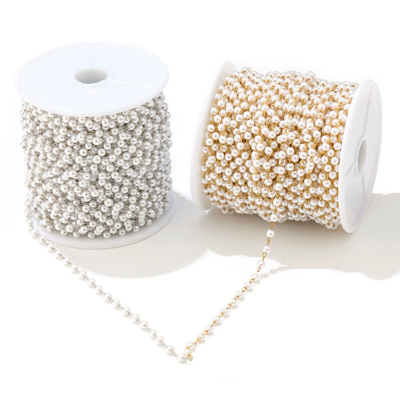Stainless Steel Pearl Round Bead Handmade Electroplated Chain Bracelet Jewelry Accessories