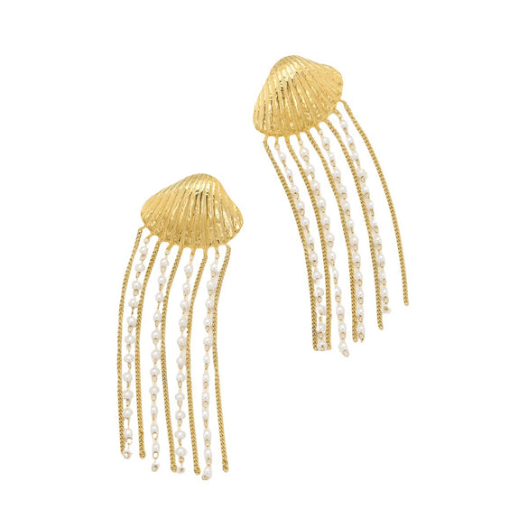 Stainless Steel Pearl Tassel Earrings Electroplating Fashionable Allmatch Light Luxury Highend Women's