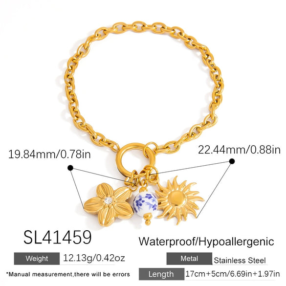 Stainless Steel Pearl Waist Chain With Sunflower Pendant Electroplated 18K Gold Colorpreserving Women's Body Jewelry