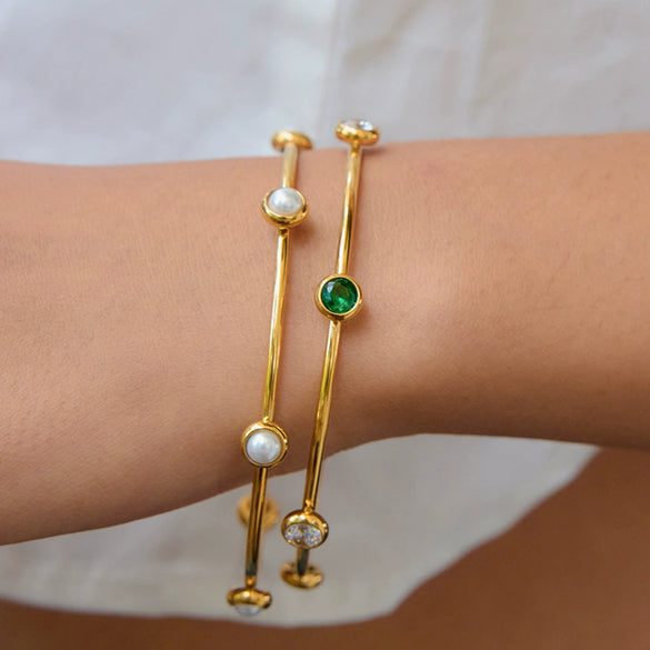 Stainless Steel Pearl Zircon Bracelet Electroplated Geometric Style Women's Jewelry