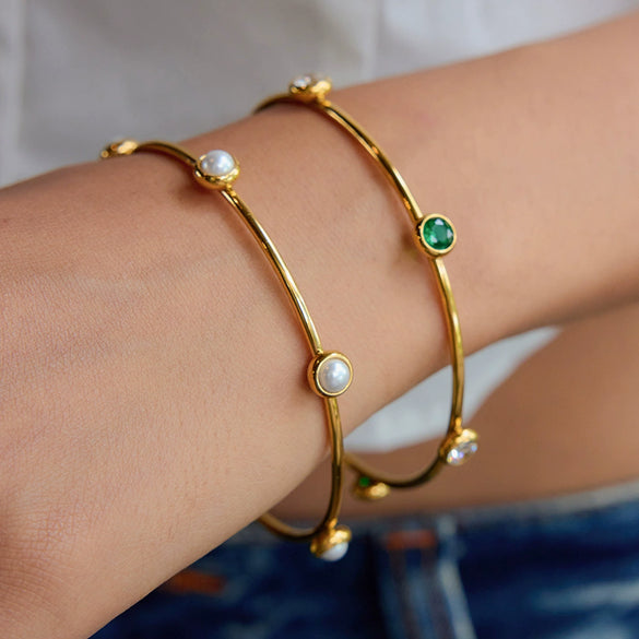 Stainless Steel Pearl Zircon Bracelet Electroplated Geometric Style Women's Jewelry