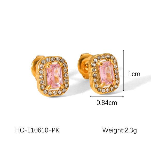 Stainless Steel Pearl Zircon Earrings Geometric Style Jewelry For Women
