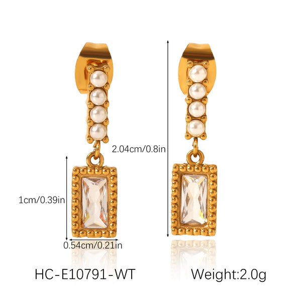 Stainless Steel Pearl Zircon Earrings Geometric Style Jewelry For Women