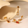 Stainless Steel Pearl Zircon Earrings Geometric Style Jewelry For Women