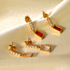 Stainless Steel Pearl Zircon Earrings Geometric Style Jewelry For Women