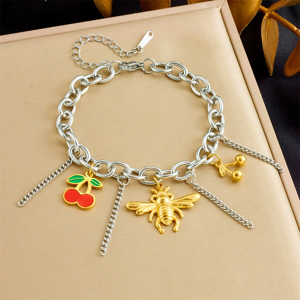 Stainless Steel Pendant Bracelet With Animal Zodiac And Flower Patterns Electroplated For Women