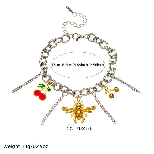 Stainless Steel Pendant Bracelet With Animal Zodiac And Flower Patterns Electroplated For Women