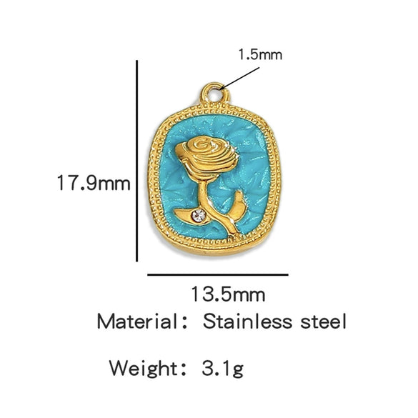 Stainless Steel Pendant Jewelry Accessories With Retro Oil Dripping Design And Rose Diamond Shape
