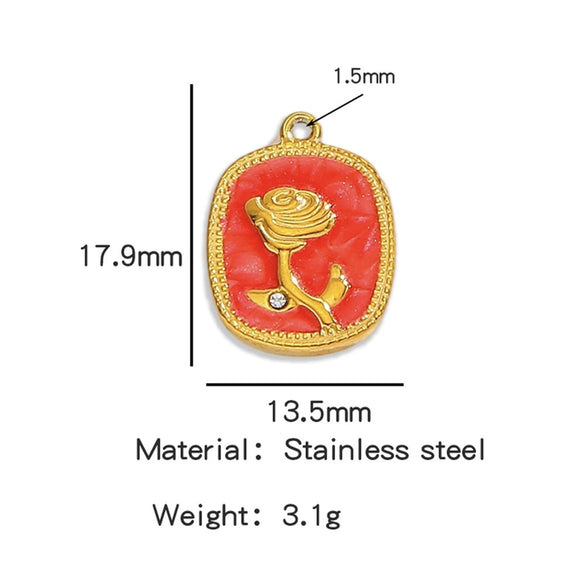 Stainless Steel Pendant Jewelry Accessories With Retro Oil Dripping Design And Rose Diamond Shape