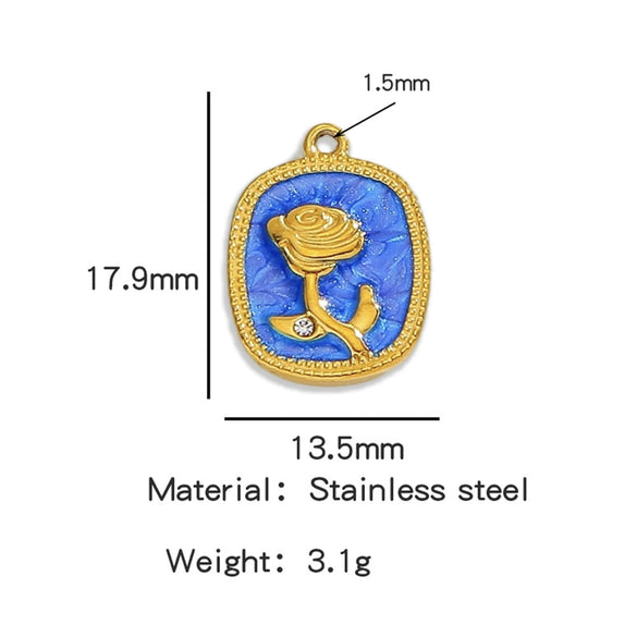 Stainless Steel Pendant Jewelry Accessories With Retro Oil Dripping Design And Rose Diamond Shape