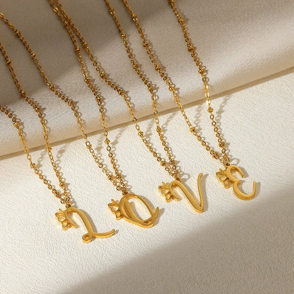 Stainless Steel Pendant Necklace With English Letters And Butterfly Design Electroplated For Women Wholesale