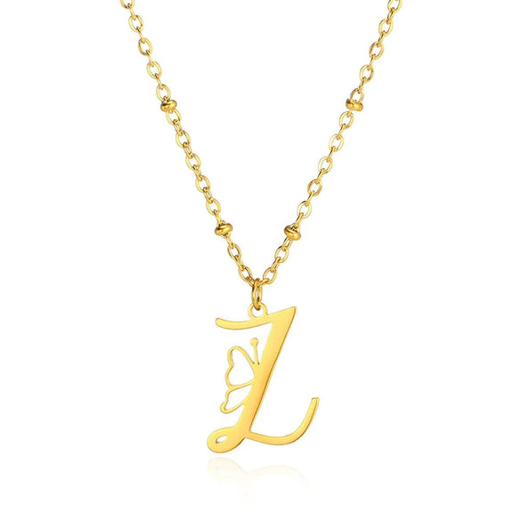 Stainless Steel Pendant Necklace With English Letters And Butterfly Design Electroplated For Women Wholesale