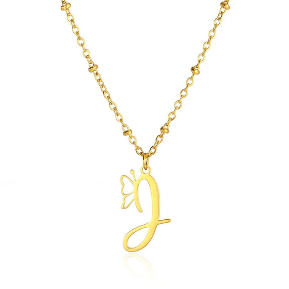 Stainless Steel Pendant Necklace With English Letters And Butterfly Design Electroplated For Women Wholesale