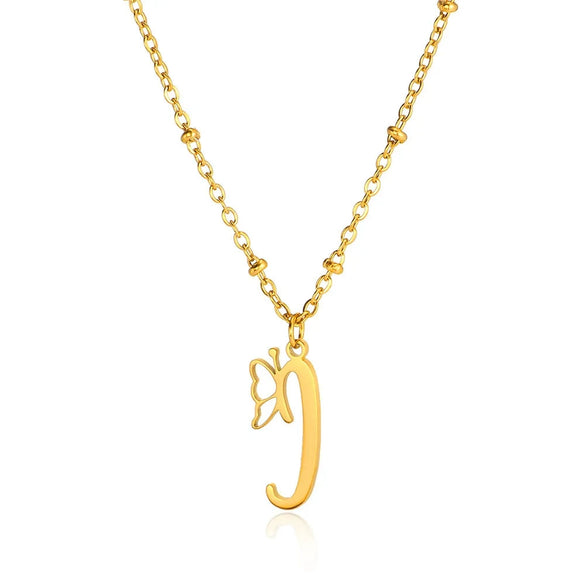 Stainless Steel Pendant Necklace With English Letters And Butterfly Design Electroplated For Women Wholesale