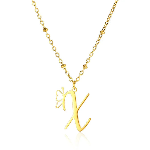 Stainless Steel Pendant Necklace With English Letters And Butterfly Design Electroplated For Women Wholesale