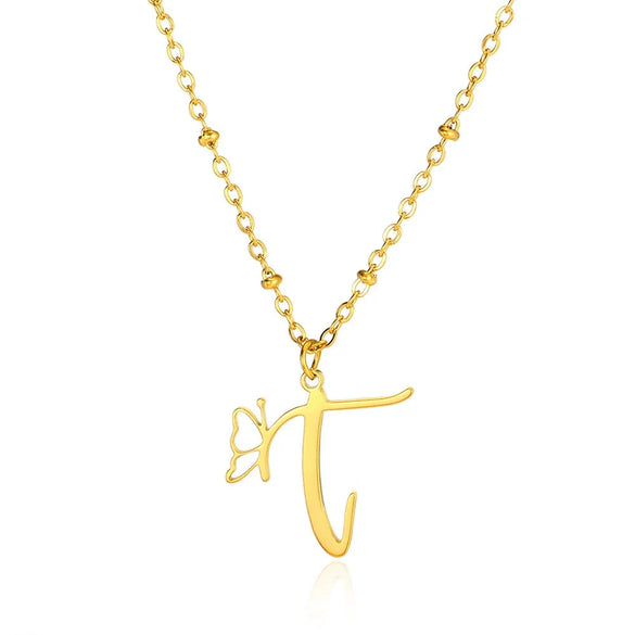 Stainless Steel Pendant Necklace With English Letters And Butterfly Design Electroplated For Women Wholesale