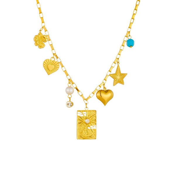 Stainless Steel Pendant Necklace With Goldplated Heart And Star Shapes Electroplated Processing For Women