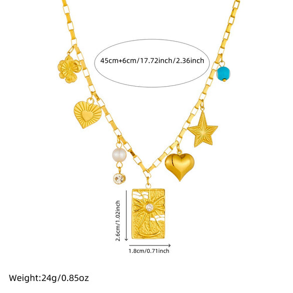 Stainless Steel Pendant Necklace With Goldplated Heart And Star Shapes Electroplated Processing For Women