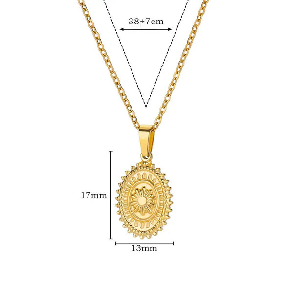 Stainless Steel Pendant Necklace With 18K Gold Electroplating And Small Sun Pendant Unisex Cross Chain