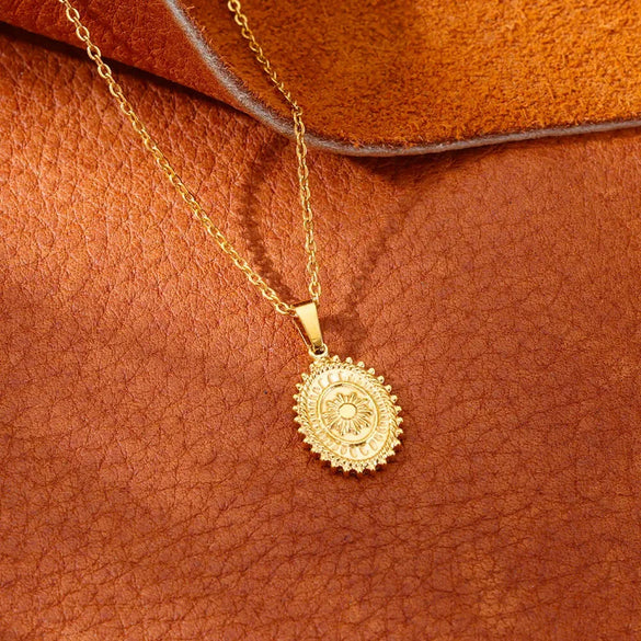 Stainless Steel Pendant Necklace With 18K Gold Electroplating And Small Sun Pendant Unisex Cross Chain