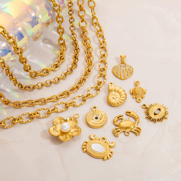 Stainless Steel Pendant Necklace With Sea Life Pattern Electroplated In Holiday Style For Women