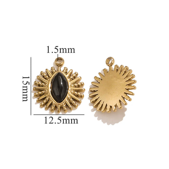 Stainless Steel Pendant With Natural Stone Inlay Totem Pattern Bohemia Style Water Drop Shape