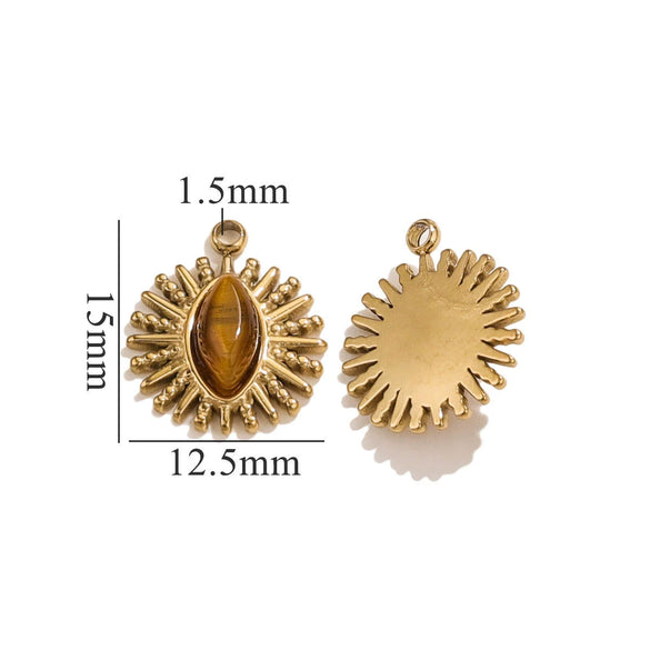 Stainless Steel Pendant With Natural Stone Inlay Totem Pattern Bohemia Style Water Drop Shape