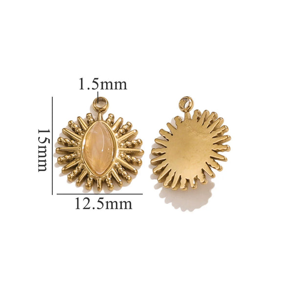 Stainless Steel Pendant With Natural Stone Inlay Totem Pattern Bohemia Style Water Drop Shape