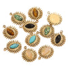 Stainless Steel Pendant With Natural Stone Inlay Totem Pattern Bohemia Style Water Drop Shape