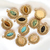 Stainless Steel Pendant With Natural Stone Inlay Totem Pattern Bohemia Style Water Drop Shape