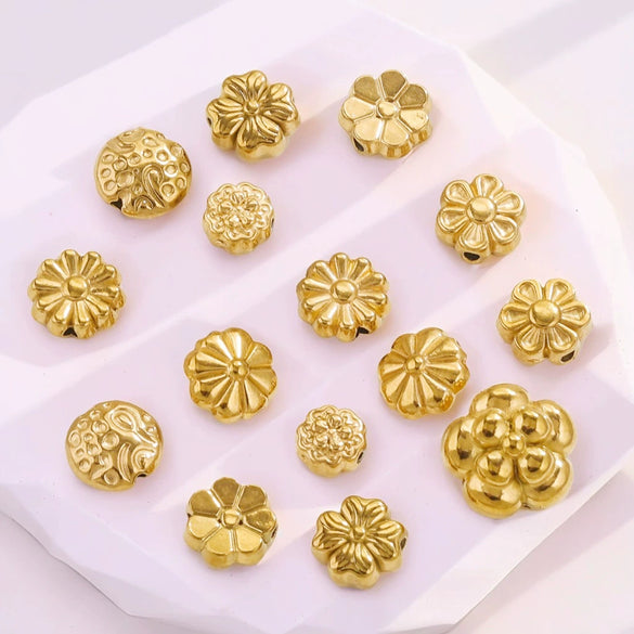 Stainless Steel Perforated Lavender Floret Spacer Beads Gold Pendant Necklace With Totem Pattern Electroplated For Diy Jewelry And Bracelet Wholesale