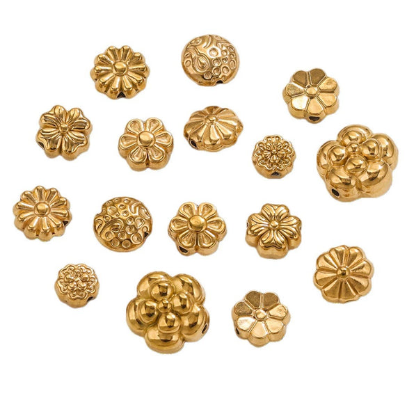 Stainless Steel Perforated Lavender Floret Spacer Beads Gold Pendant Necklace With Totem Pattern Electroplated For Diy Jewelry And Bracelet Wholesale