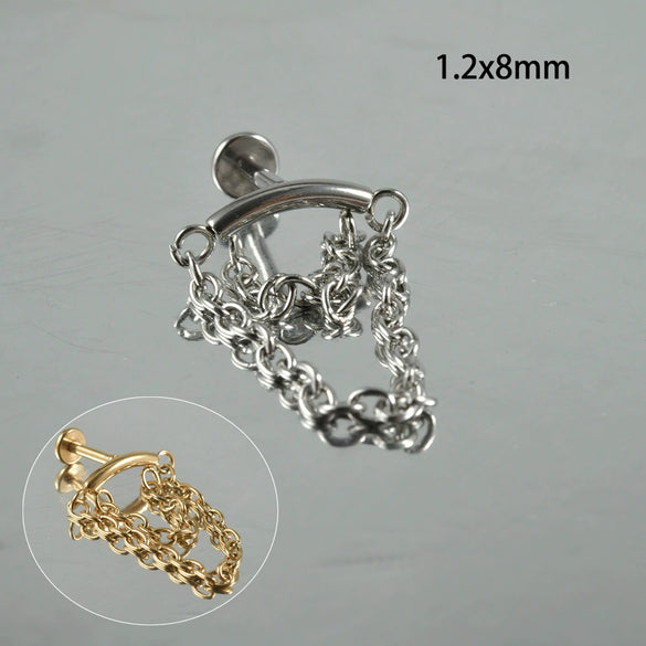 Stainless Steel Perforated Lip Nail Fivestar Heart Moon Chain Earrings Electroplated Simple Style