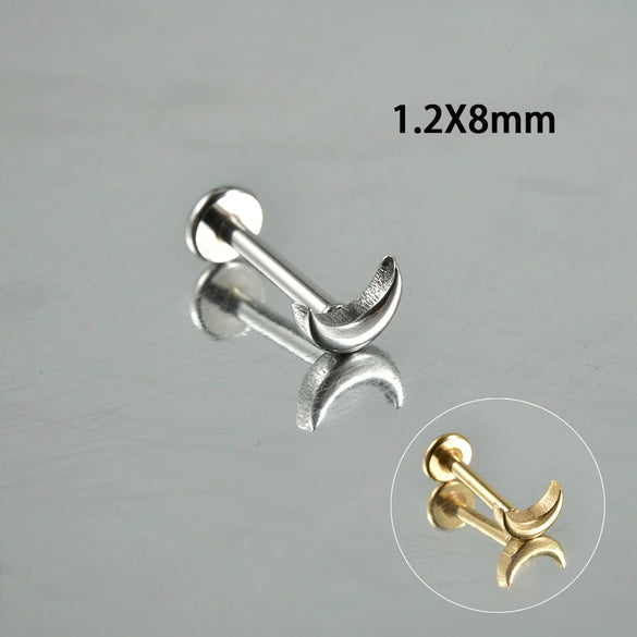 Stainless Steel Perforated Lip Nail Fivestar Heart Moon Chain Earrings Electroplated Simple Style