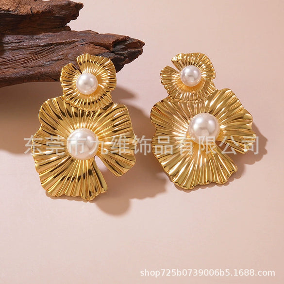 Stainless Steel Personality Geometric Flower Stamping Women's Earrings