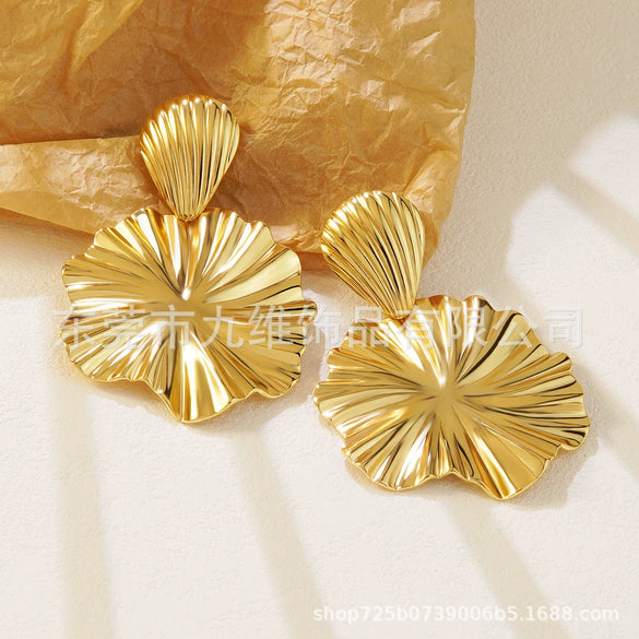 Stainless Steel Personality Geometric Flower Stamping Women's Earrings