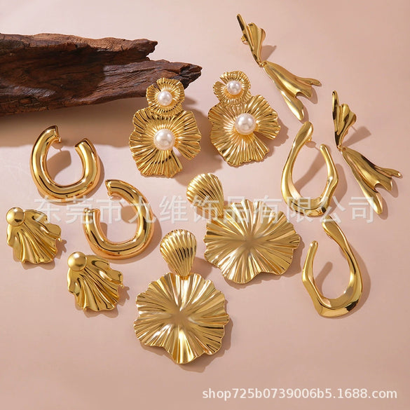 Stainless Steel Personality Geometric Flower Stamping Women's Earrings
