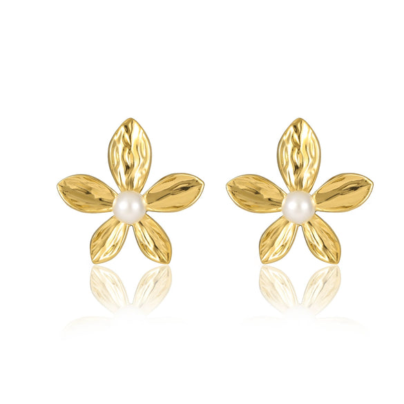 Stainless Steel Petal Texture Pearl Fashion Titanium Steel Earrings Jewelry Electroplated