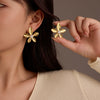 Stainless Steel Petal Texture Pearl Fashion Titanium Steel Earrings Jewelry Electroplated