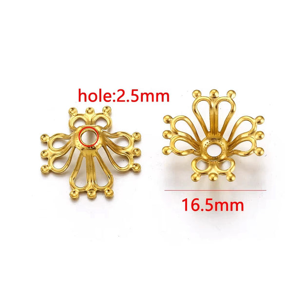 Stainless Steel Petal Torus Bead Cap Jewelry Making Material With Totem Pattern And Electroplating Treatment