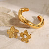 Stainless Steel Plain Open Bracelet With Pearl Flower Ring Electroplated Titanium Steel Jewelry
