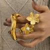 Stainless Steel Plain Open Bracelet With Pearl Flower Ring Electroplated Titanium Steel Jewelry