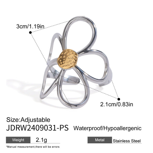 Stainless Steel Plain Open Bracelet With Pearl Flower Ring Electroplated Titanium Steel Jewelry