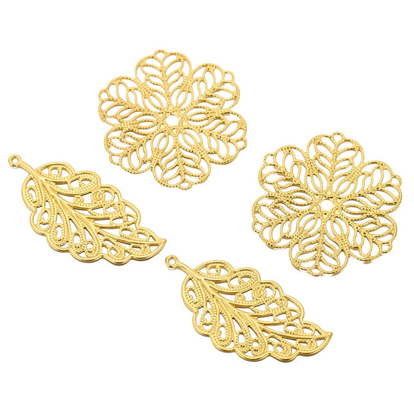 Stainless Steel Plant Flowers Style Leaf Earrings Pendant And Hairpin Accessories With Electroplating