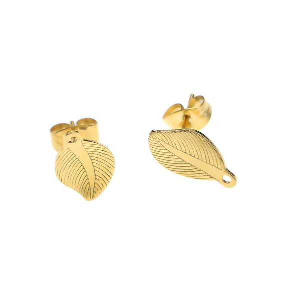 Stainless Steel Plant Flowers Style Leaf With Ring Round Bead Earring Accessories Vacuum Gold Plated Handmade
