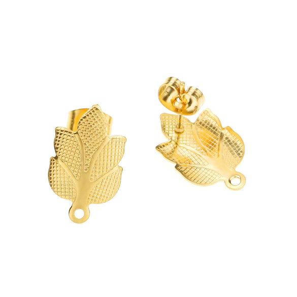 Stainless Steel Plant Flowers Style Leaf With Ring Round Bead Earring Accessories Vacuum Gold Plated Handmade