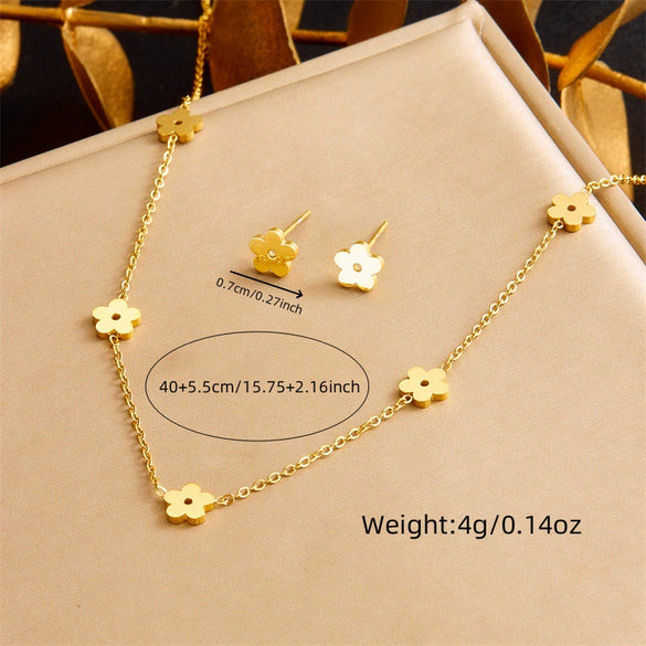 Stainless Steel Plants And Flowers Fashion Accessories Set Necklace Earrings Bracelet Electroplating